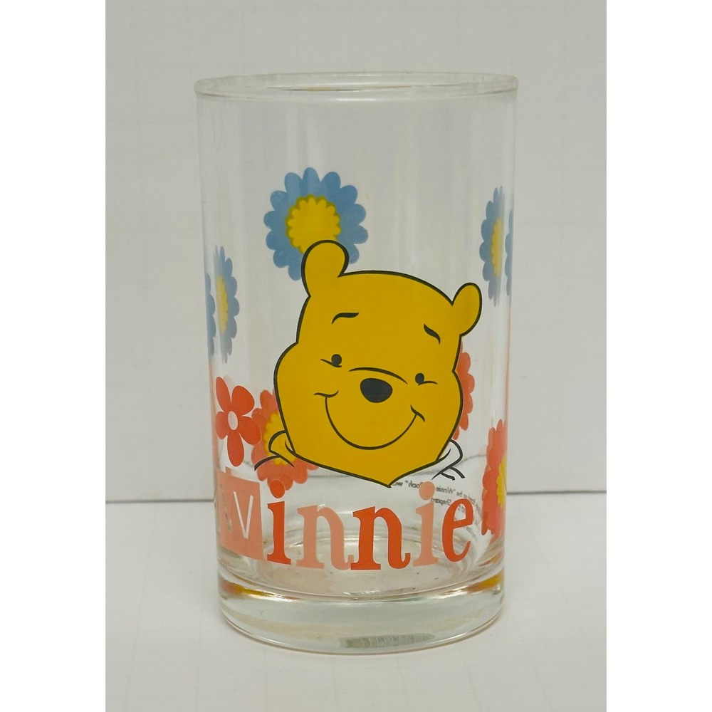 Vintage Disney Winnie the Pooh Floral Juice Glass Tumbler 10oz Sun Yang Glass Co